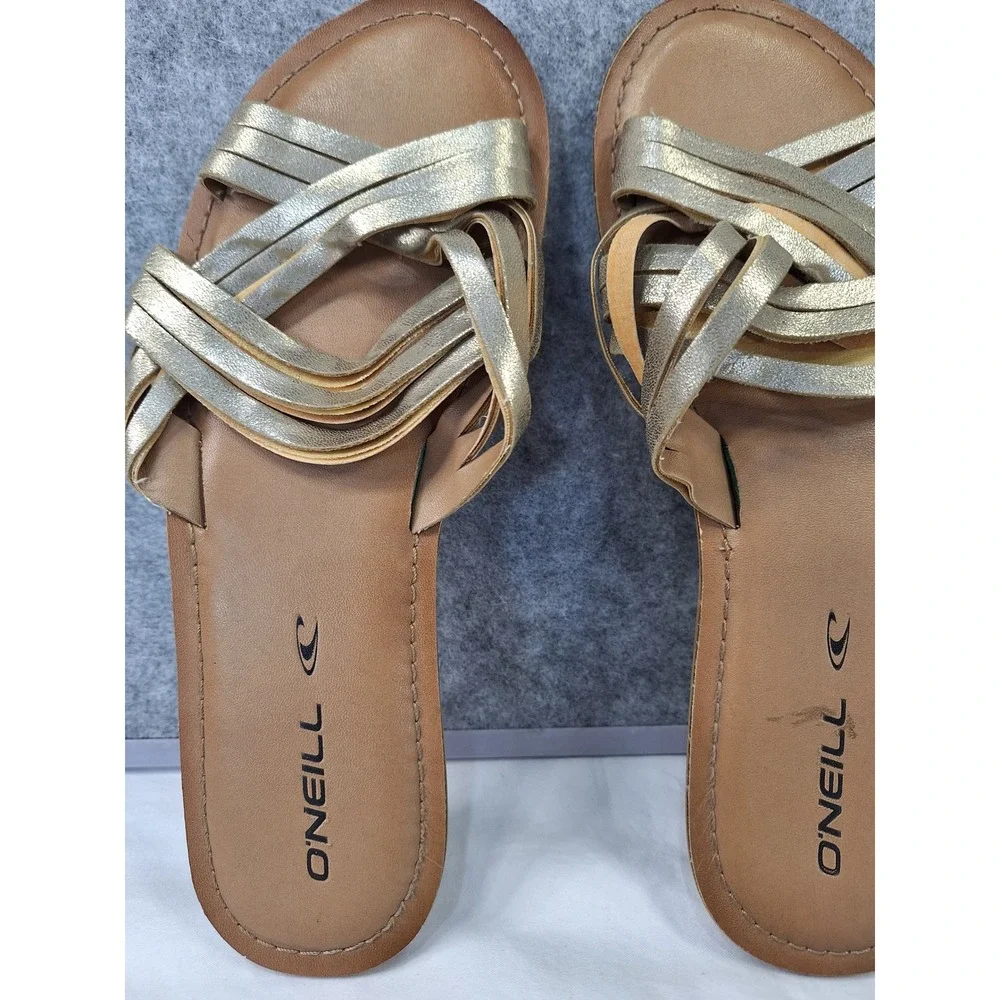 O'Neill Womens Metallic Gold Multi Strap Slide Sandals Flat Summer Shoes